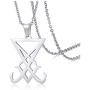 PJ Jewelry Sigil of Lucifer Pendant Satanic Symbol Stainless Steel Seal of Satan Necklace,Free 20'' Chain