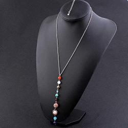 HUNO Handmade Galaxy Solar System Universe Eight Planets Guardian Star Natural Stone Beads Pendant Necklace Womens Jewelry