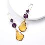 Fashion Translucent colored gem women yellow-purple color matching luxury drop dangle earrings geometric long pendant ear accessories Jewelry