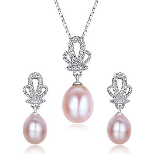 Stunning Flawless Pearl Stud Earrings & Silver Chain Pendant Set| Impeccable Quality Natural, Flawless Freshwater Pearl & 925 Sterling Silver| The Most Unique Fashion Jewelry Set (2 | Pink Pearls)