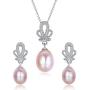 Stunning Flawless Pearl Stud Earrings & Silver Chain Pendant Set| Impeccable Quality Natural, Flawless Freshwater Pearl & 925 Sterling Silver| The Most Unique Fashion Jewelry Set (2 | Pink Pearls)