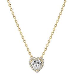 PAVOI 14K Gold Plated Post Faux Diamond Round Solitaire Pendant Halo Necklace | Gold Necklace for Women | Slider Adjustable