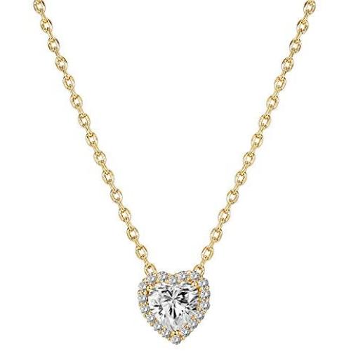 PAVOI 14K Gold Plated Post Faux Diamond Round Solitaire Pendant Halo Necklace | Gold Necklace for Women | Slider Adjustable