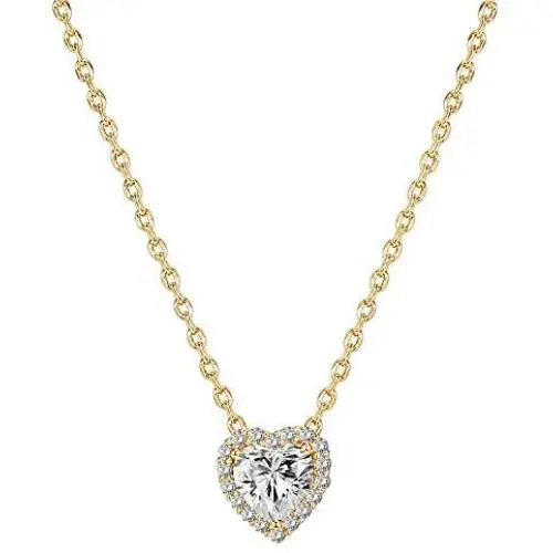 PAVOI 14K Gold Plated Post Faux Diamond Round Solitaire Pendant Halo Necklace | Gold Necklace for Women | Slider Adjustable