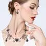 EVER FAITH Halloween Jewelry Accessory Austrian Crystal Vivid Spiders Web Cool Animal Necklace Earrings Set