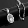 P. BLAKE Oval Saint Christopher/Michael/Joseph/Jude Necklace for Men Women, Stainless Steel Catholic Patron Pendant with Chain 24 Inches