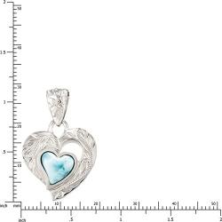 Aloha Jewelry Company Sterling Silver Natural Larimar Hawaiian Tribal Heart Necklace Pendant with 18'' Box Chain