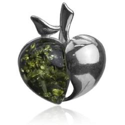 Sterling Silver Green Amber Apple Necklace Pendant Chain 18 Inches
