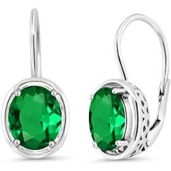 Gem Stone King 925 Sterling Silver Green Simulated Emerald Dangle Earrings 3.00 Ctw Oval 9X7MM