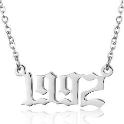RINHOO Birth Year Number Pendant Necklace Stainless Steel Silver Number Birthday Necklace Chain Jewelry for Women Girl