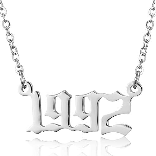 RINHOO Birth Year Number Pendant Necklace Stainless Steel Silver Number Birthday Necklace Chain Jewelry for Women Girl