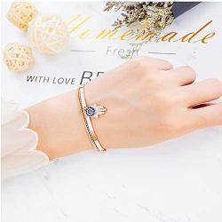 Fashion Ahead Womens Multi-Layers Link Charms Bracelet CZ Crystal Filled Love Key Butterfly Hamsa Hand Evil Eye Pendant Charms Rose Gold Chain Adjustable Bracelet