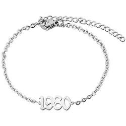 FAADBUK Birth Years Anklet Initial Year Number Silver Pendant Anklets 1980-2020 Initial Year Number Anklet Old English Arabic Number Stainless Steel Friendship Ankle Bracelet