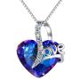 Esottia Love Heart Pendant Necklace for Women, Made with Sapphire Blue Swarovski Crystals September Birthstone Jewelry Gifts for Sister Girlfriend Wife Mother (18''+2'', Silver-Tone)