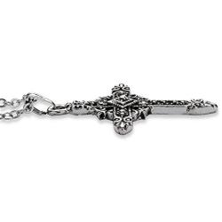 Palm Beach Jewelry Silver Tone Antiqued Round Genuine Black Marcasite Cross Antiqued Pendant (23mm) with 18 inch Chain