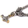 Gungneer Thors Hammer Pendant Mixed Gold Color Viking Mjolnir Necklace for Men with Wolf Head, 316L Stainless Steel Bonus 2 Rune Beads