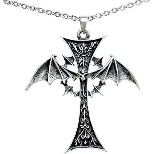 Gothic Jewelry winged Bat Vampire Cross Occult Magic Wicca Pagan Medieval Renaissance Pewter Unisex Mens Pendant Necklace Charm Protection Amulet Talisman for men w Silver Stainless Steel Chain Gothic Jewelry winged Bat Vampire Cross Occult Magic Wicca Pagan Medieval Renaissance Pewter Unisex Mens Pendant Necklace Charm Protection Amulet Talisman for men w Silver Stainless Steel Chain
