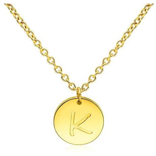 THREE KEYS JEWELRY Tiny Gold Plated Initial Necklaces for Women Gifts Stainless Steel Dainty Coin Name Cute Initial Charm Necklace Letter Pendant Script Initial Necklace for Girls with Initial