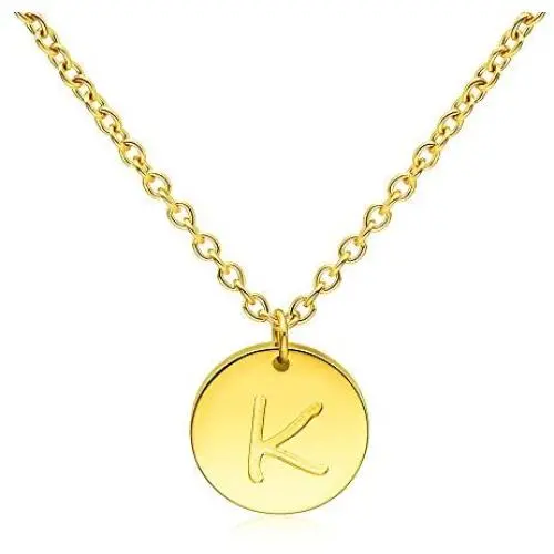 THREE KEYS JEWELRY Tiny Gold Plated Initial Necklaces for Women Gifts Stainless Steel Dainty Coin Name Cute Initial Charm Necklace Letter Pendant Script Initial Necklace for Girls with Initial