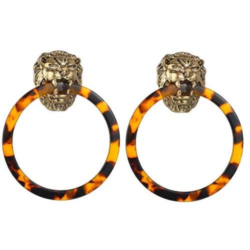 Leopard Circle Hoop Earrings for Womens Personalized Geometric Hollow Round Lion Head Resin Acrylic Dangle Drop Earrings Girls Gothic Party Jewelry