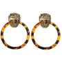 Leopard Circle Hoop Earrings for Womens Personalized Geometric Hollow Round Lion Head Resin Acrylic Dangle Drop Earrings Girls Gothic Party Jewelry