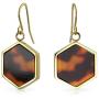 Hexagon Shaped Brown Tortoise Shell Dangle Drop Earrings For Women 14K Gold Plated Stainless Steel