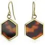 Hexagon Shaped Brown Tortoise Shell Dangle Drop Earrings For Women 14K Gold Plated Stainless Steel