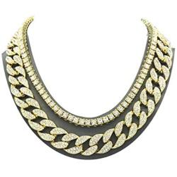 Mens Iced Out Hip Hop Gold tone CZ Miami Cuban Link Chain Choker Necklace