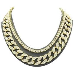 Mens Iced Out Hip Hop Gold tone CZ Miami Cuban Link Chain Choker Necklace