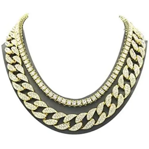 Mens Iced Out Hip Hop Gold tone CZ Miami Cuban Link Chain Choker Necklace Mens Iced Out Hip Hop Gold tone CZ Miami Cuban Link Chain Choker Necklace