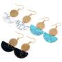 Circle Dangle Earrings Geometric Half Round Disc Coin Natural Stone Turquoise Marble Statement Drop Earrings Hook Ear for Women Girls Jewelry