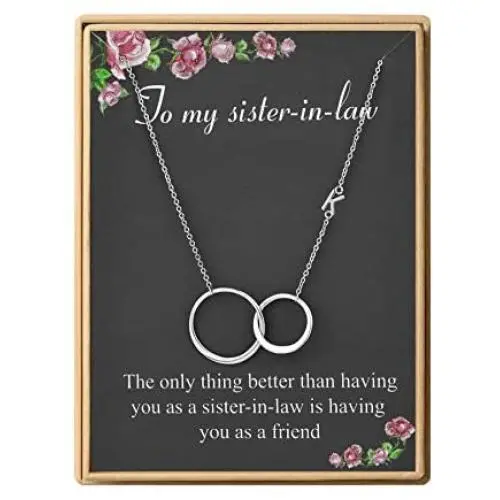 SANNYRA to My Sister-in-Law Necklace Initial Two Interlocking Infinity Double Circles 26 Letters Alphabet Jewelry for Women