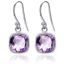 Orchid Jewelry 925 Sterling Silver Dangly Earrings Sets For Women Purple Natural Amethyst 3.00 Ct Cushion February Birthstone Gemstone Nickel Free jewellery Birthday, Anniversary Gifts For Her