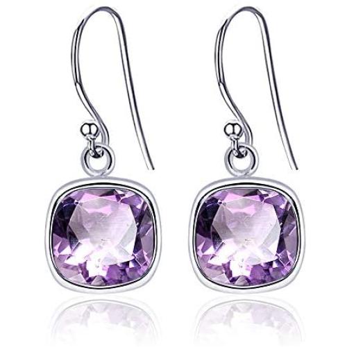 Orchid Jewelry 925 Sterling Silver Dangly Earrings Sets For Women Purple Natural Amethyst 3.00 Ct Cushion February Birthstone Gemstone Nickel Free jewellery Birthday, Anniversary Gifts For Her
