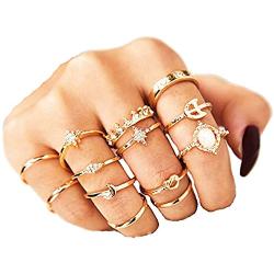 BERYUAN Women Rings Set Knuckle Rings Gold Stacking Rings for Girls and Teens Cute Jewelry Rings Size 4 5 6 7 8（13pcs）