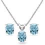 Sterling Silver 8x6mm Oval-Cut Solitaire Pendant Necklace & Stud Earrings Set Made w/Swarovski Crystals