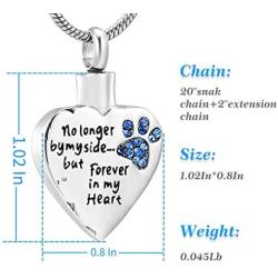 LYFML Cremation Jewelry Urn Necklace for Ashes for Pet Dog Cats, Engraved No Longer by My Side, But Forever in My Heart, Memorial Pendant Made of Titanium Steel, Support for Customization