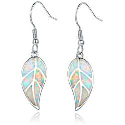 Barzel 18K White Gold/Rose Gold Plated Created White or Green Opal Leaf Drop Dangling Earrings