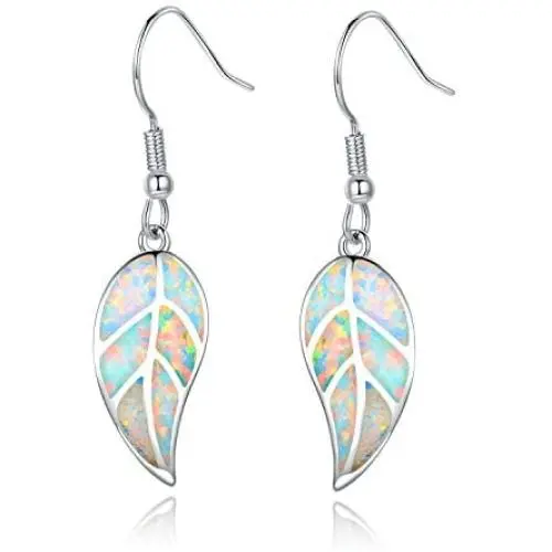 Barzel 18K White Gold/Rose Gold Plated Created White or Green Opal Leaf Drop Dangling Earrings Barzel 18K White Gold/Rose Gold Plated Created White or Green Opal Leaf Drop Dangling Earrings
