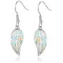 Barzel 18K White Gold/Rose Gold Plated Created White or Green Opal Leaf Drop Dangling Earrings