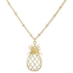 Lux Accessories Gold Tone Cutout Tropical Fruit Pineapple Pendant Necklace