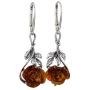 Sterling Silver and Baltic Honey Amber Leverback Earrings''Open Rose''