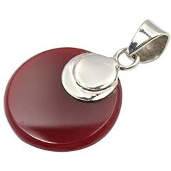 SilverStarJewel Gemstone Jewelry Round Carnelian Pendant 3.6 cm Sterling Silver