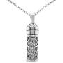 Mezuzah 925 Sterling Silver Hamsa Hand Blessing Necklace With Glass Scroll Inside of Pendant on Long Rolo Chain Designed for Men, Women, Boys, Girls Judaic Jewelry