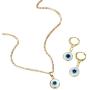 3 Pcs Evil Eye Necklace Dangle Earrings Set Chain Charm Blue Eyes Amulet Pendant Necklace Ojo Turco Kabbalah Protection Drop Earrings Adjustable Collar Necklace Delicate Jewelry Gift