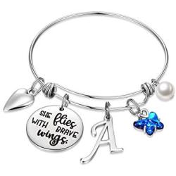 IEFWELL Butterfly Gifts for Women Bracelets, Stainless Steel Butterfly Bracelets for Women 26 Letters Initial Charm Bracelet Butterfly Gifts for Women Butterfly Jewelry