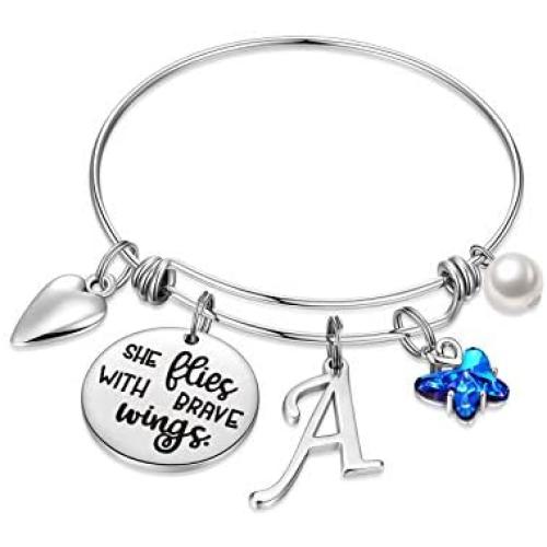 IEFWELL Butterfly Gifts for Women Bracelets, Stainless Steel Butterfly Bracelets for Women 26 Letters Initial Charm Bracelet Butterfly Gifts for Women Butterfly Jewelry