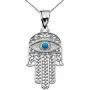 Middle Eastern Jewelry Sterling Silver Hamsa Hand with Blue Evil Eye Pendant Necklace Middle Eastern Jewelry Sterling Silver Hamsa Hand with Blue Evil Eye Pendant Necklace