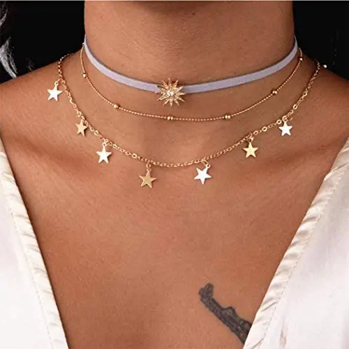 Kakaco Boho Star Pendant Necklaces Layered Sun Choker Necklace Beaded Gold Chain Jewelry for Women and Girls Kakaco Boho Star Pendant Necklaces Layered Sun Choker Necklace Beaded Gold Chain Jewelry for Women and Girls
