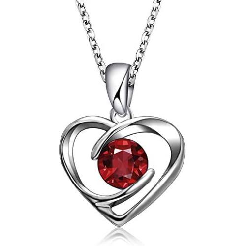 EXGOX Heart Necklace White Gold Plated Birthstone Love Pendant with Gift Box